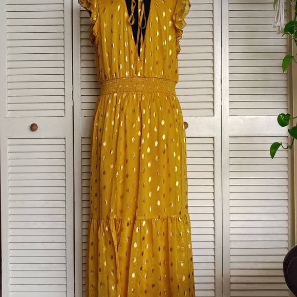 Lulus Yellow Sleeveless Dress with Gold Polka Dots - Picture 7 of 14